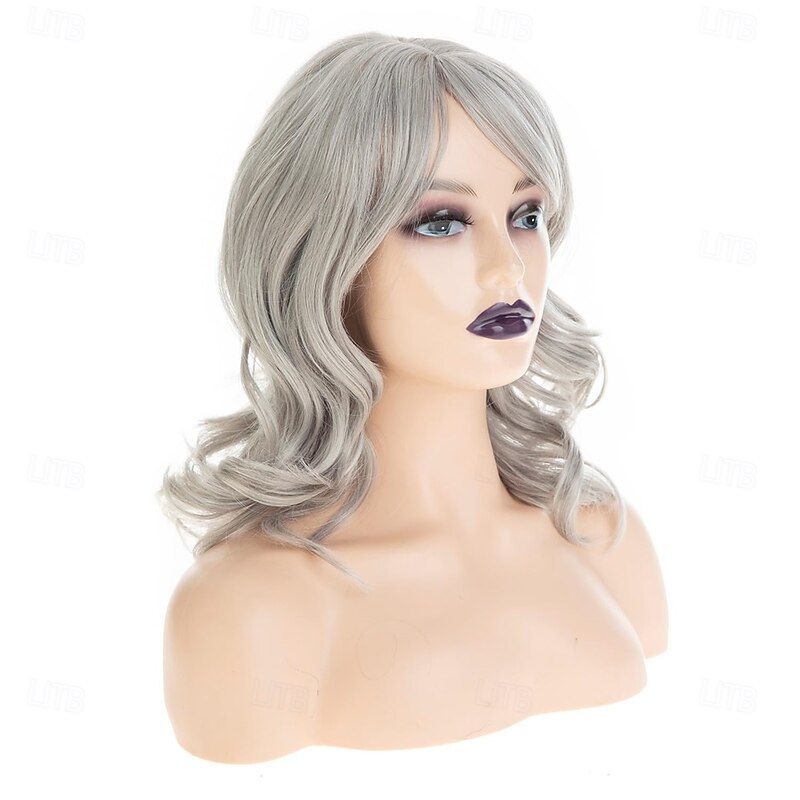 Short Grey Bob Wig for White Women Shoudler Length Natural Wavy Bob Wig Heat Resistant Synthetic Hair Wig for Daily Party2