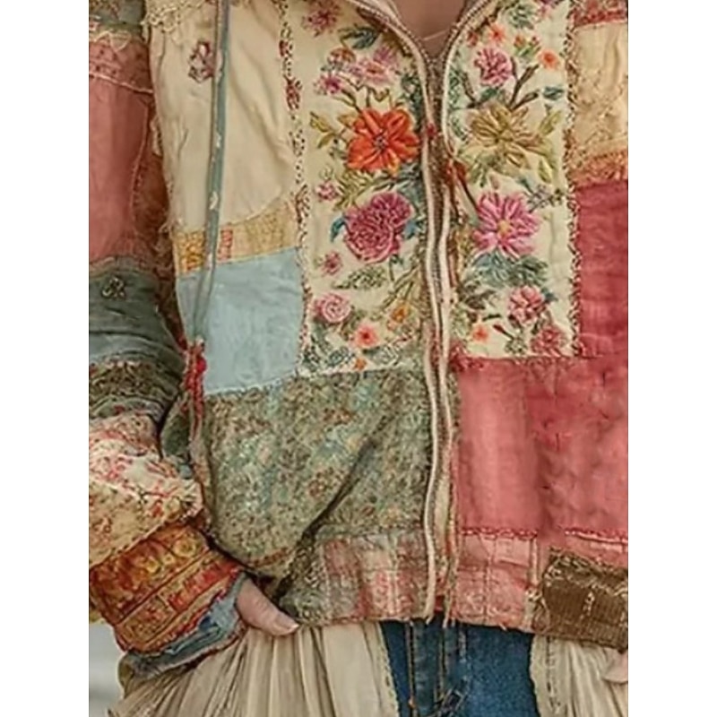 Women's 3D Print Vintage Boho Hoodie Patchwork Hoodie Sweatshirt Floral Zip Up s Floral Punk Active Vintage Long Sleeve Hooded Regular Tops Home Dailywear Casual Patchwork Pink Fall Winter2