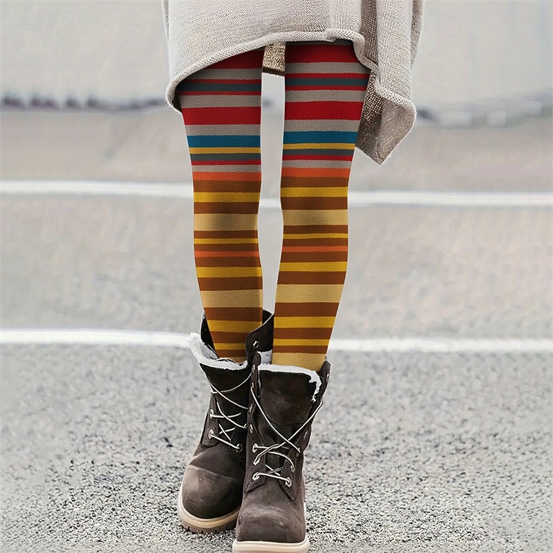 Women's Pants Trousers Leggings Cozy Leggings Streetwear Casual Full Length High Waist Stripe Elastic Waist Print Breathability Comfortable Stretchy Vacation Street Daily Wear Yellow Blue Purple