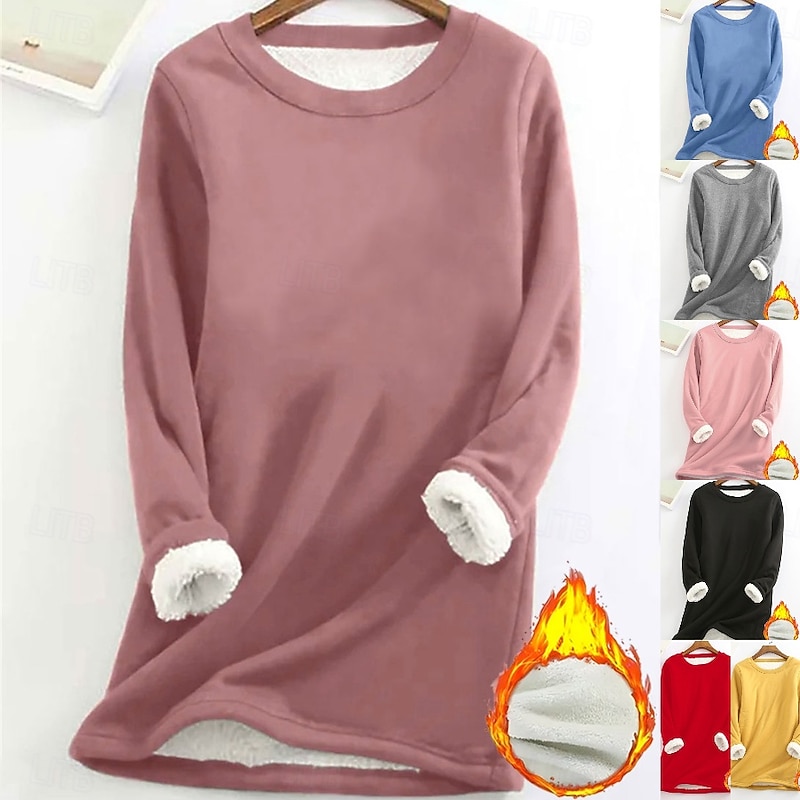 Women's Pullover Sweatshirt Graphic Plain Warm Casual Fuzzy Long Sleeve Round Neck Regular Tops Street Casual Drawstring Print Black Yellow Pink Dark Pink Red Spring Fall Winter