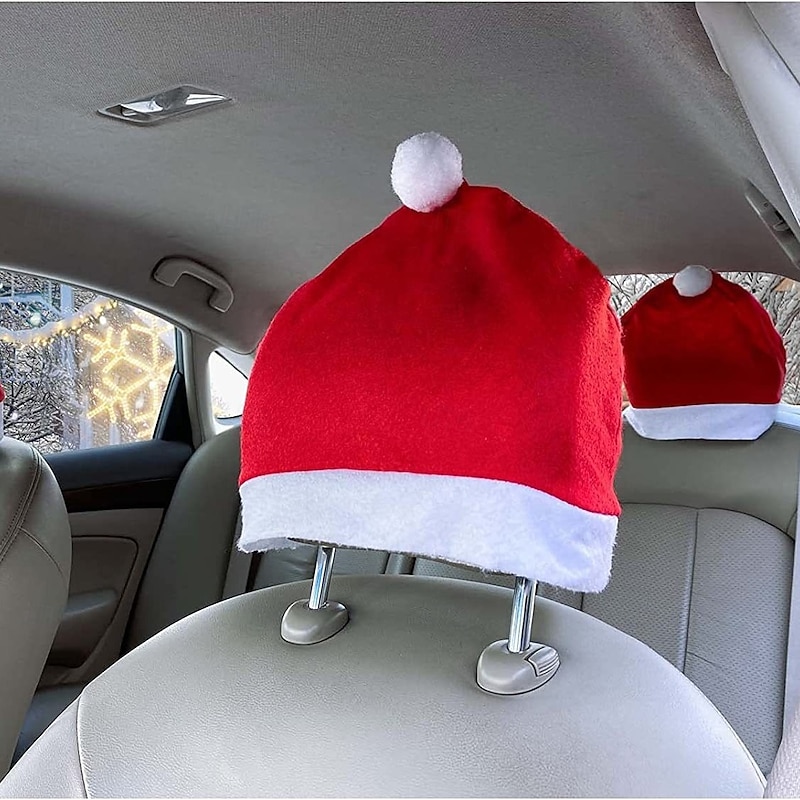 4 Pack Christmas Car Seat Headrest Covers Holiday Decoration Automotive Backrest Covers Xmas Interior Accessories