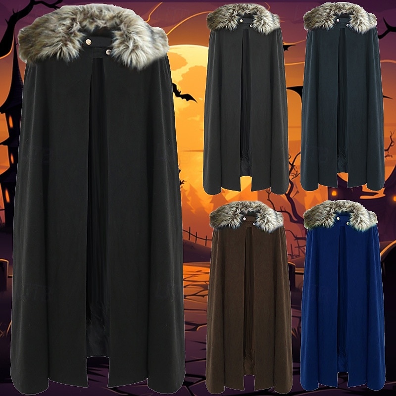 Men's Trench Coat Cloak / Capes Poncho Party Outdoor Winter Polyester Warm Outerwear Clothing Apparel Fashion Streetwear Plain Fur Trim Lapel