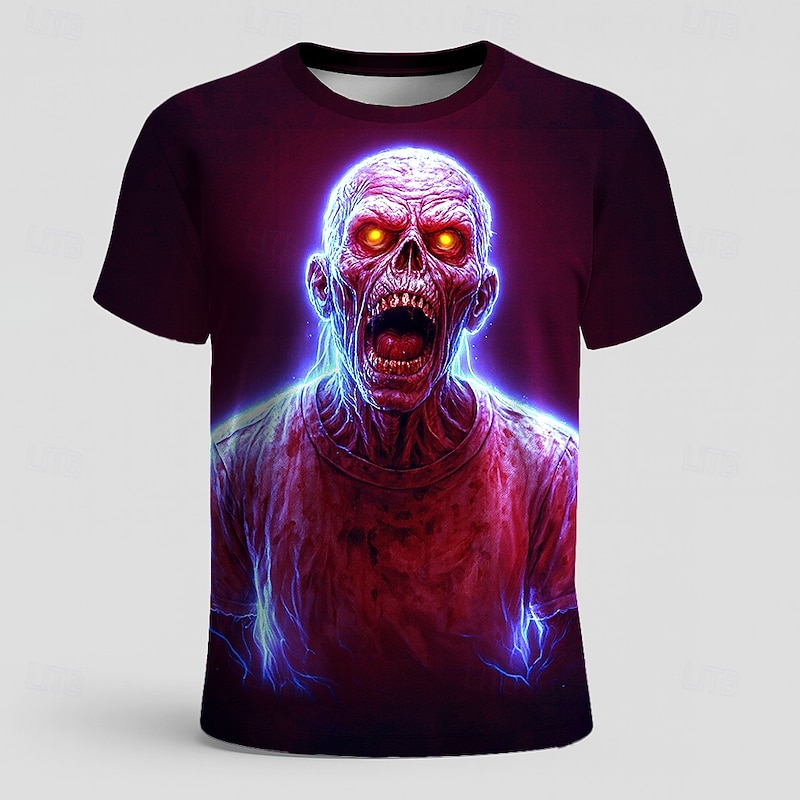 Halloween Men's Zombies 3D T Shirt Short Sleeve T shirt 3D Print Crew Neck Shirt Exaggerated Designer Horror Party Street Club Red Blue Green Summer Spring All Seasons Clothing Apparel S M L XL XXL3