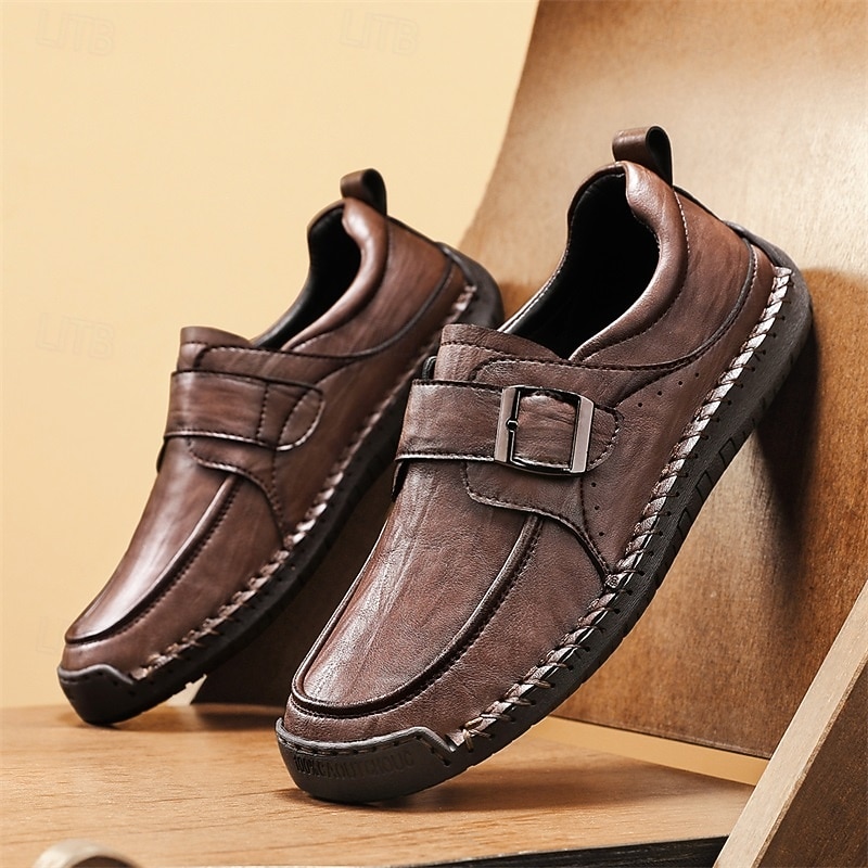 Men's Brown  Buckle Casual Shoes, Slip-On Comfort Loafers with Anti-Slip Sole for Office, Driving and Everyday Wear2