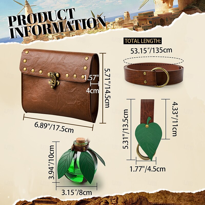 Retro Vintage Medieval Renaissance Waist Belt Belt Pouch Elf Viking Alchemist Fancy Dress Unisex Viking Fantasy Halloween Carnival Performance LARP Ren Faire Adults Belt All Seasons3