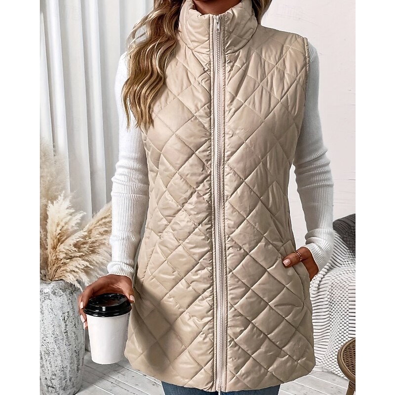 Women's Vest Warm Comfortable Zipper Pocket Fashion Plain Going out Weekend Zipper Regular Turndown Regular Fit Sleeveless Outerwear Black Blue Brown Fall Winter3