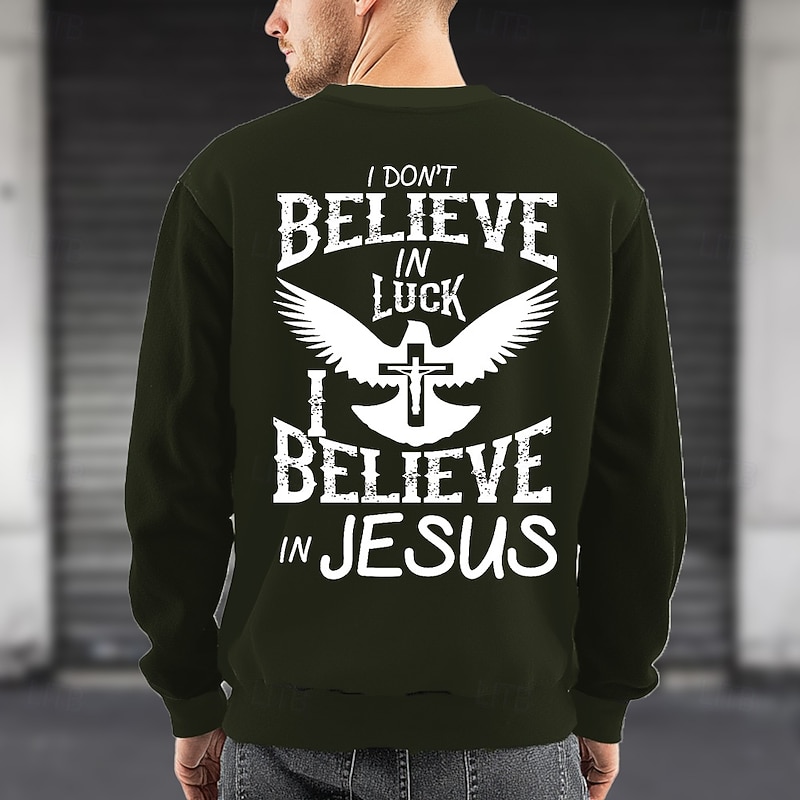 Men's Faith Backprint Sweatshirt Fashion Daily Crew Neck Home Sports Outdoor Streetwear Black Red Crewneck 3D All Seasons Designer4