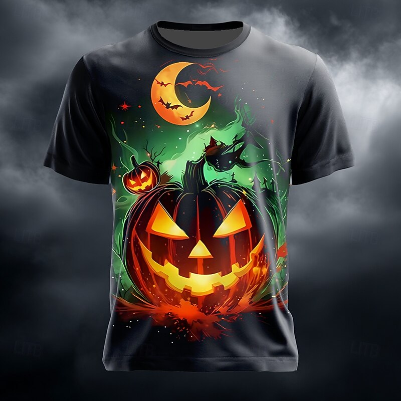 Halloween Men's Optical Illusion Pumpkin 3D T Shirt Short Sleeve T shirt 3D Print Crew Neck Shirt Exaggerated Designer Horror Party Street Holiday Orange Green Summer Spring All Seasons Clothing