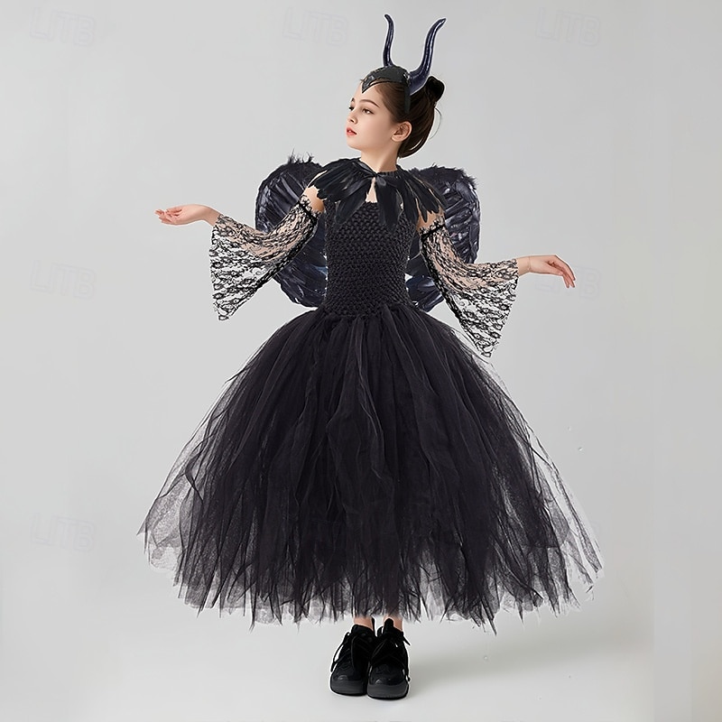 Witch Maleficent Halloween Dress Fancy Costume Tutu Cosplay Kid's Girls' Halloween Carnival Performance Party Easy Halloween Costumes Dress Up2