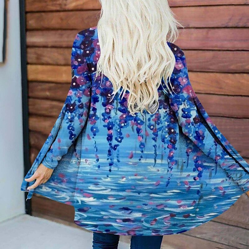 Women's Casual Jacket Warm Comfortable Irregular Hem Elegant Vintage Fashion Modern Floral Street Casual Athleisure Daily Long Collarless Regular Fit Long Sleeve Outerwear Pink Blue Purple Spring Fall4