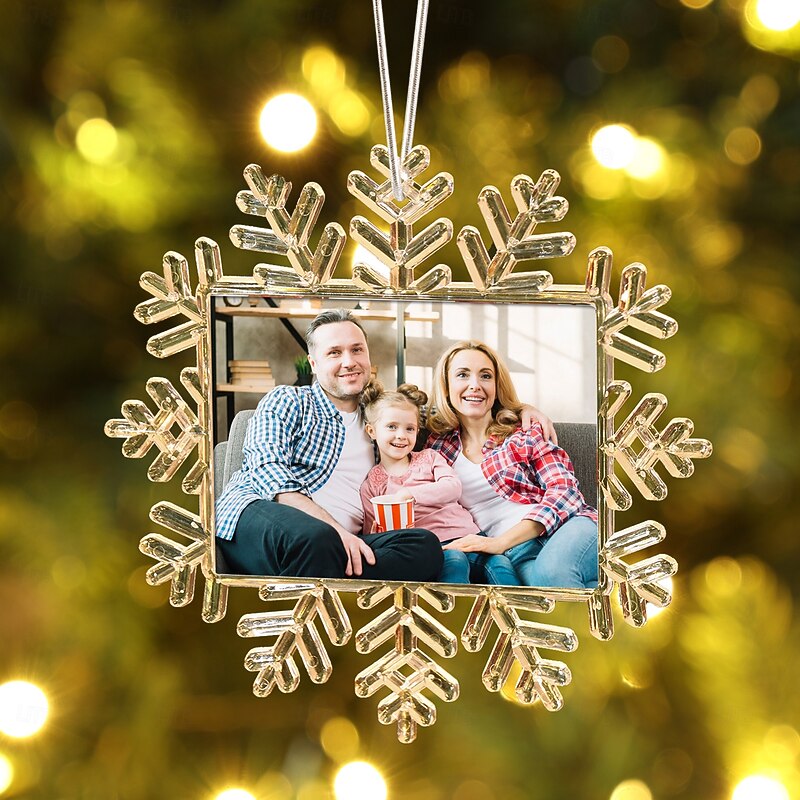 Personalized Christmas Photo Ornament Snowflake Frame Custom Acrylic Picture Gift Charm Xmas Tree Hanging Decor, Christmas Gift for Her/Him/Family3