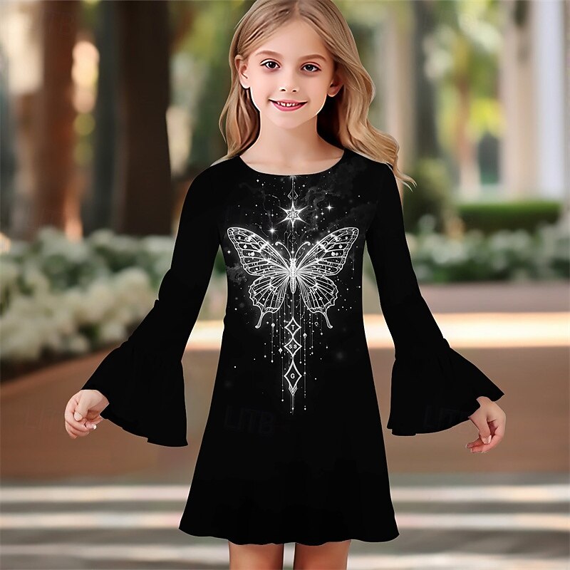 Girls' 3D Butterfly Dress Ruffle Dress Long Sleeve Summer Spring Vacation Daily Holiday Beautiful Sweet Kids 4-12 Years Casual Dress Knee-length Regular Fit2