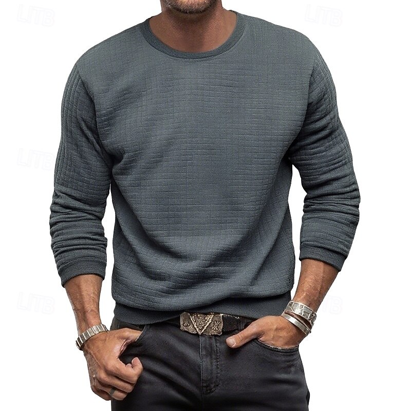 Men's Waffle Tee T Shirt Tee Tee Top Long Sleeve Crew Neck Spring Fall Plain Fashion Designer Basic Jacquard Vacation Street Going out Black White Khaki Top Tee for Men