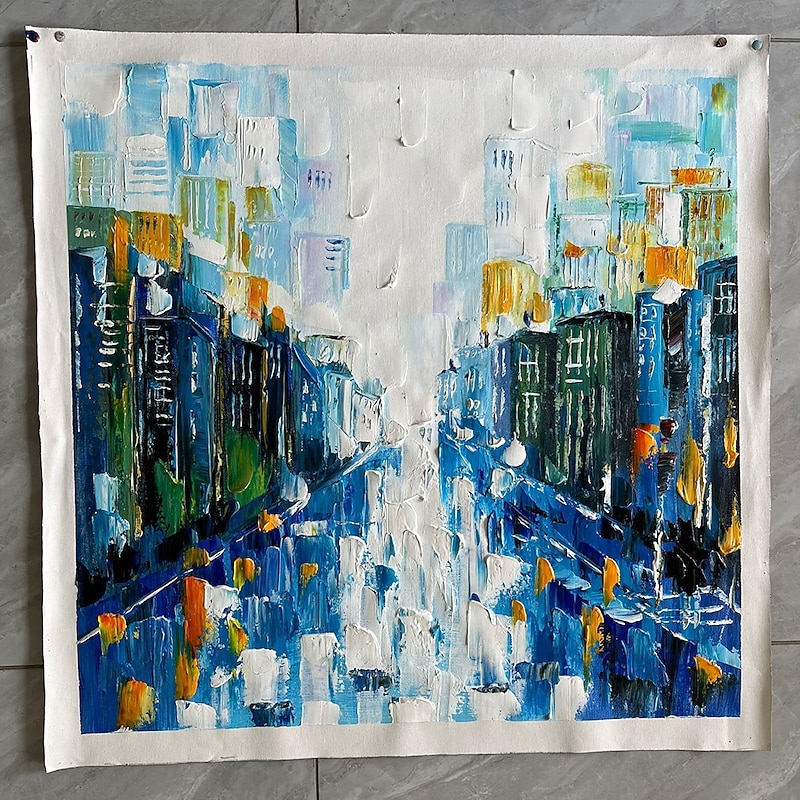 Mintura Handmade Textured City Lnadscape Oil Paintings On Canvas Wall Art Decoration Modern Abstract Picture For Home Decor Rolled Frameless Unstretched Painting3