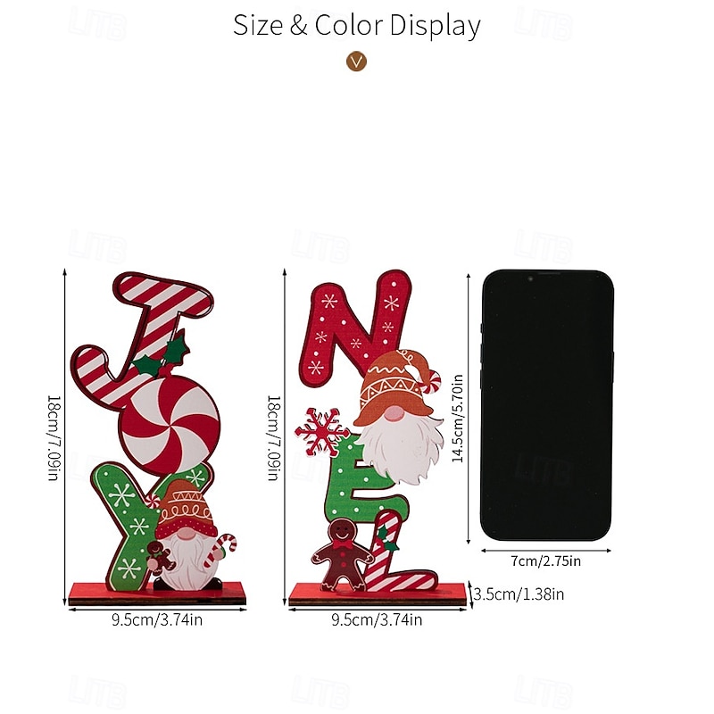 2pcs Christmas Table Wooden Decorations Gingerbread Man and Rudolph Creative Colorful Letter Wooden Ornaments Holiday Decor2