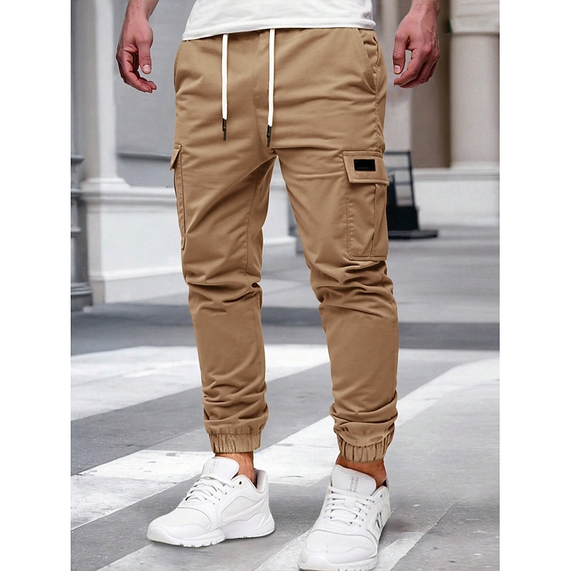 Men's Cargo Pants Cargo Joggers Tactical Pants Trousers Drawstring Elastic Waist Plain Comfort Moisture Wicking Full Length Outdoor Party Daily Fashion Streetwear Black Yellow