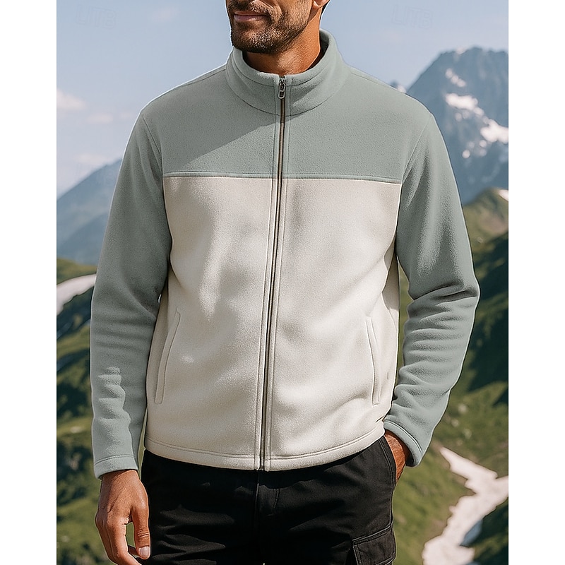 Men's Hiking Jacket Fleece Jacket Outdoor Thermal Warm Hiking Outfits Hiking Clothes Winter Autumn / Fall Top Camping / Hiking / Caving Running Patchwork Green Khaki4