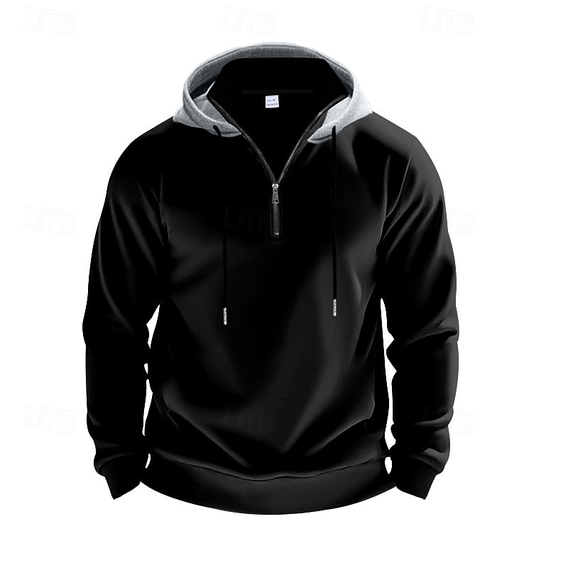 Men's Hoodie Pullover Hoodie Sweatshirt Quarter Zip Hoodie Fleece Hoodie Apricot Black White Red Burgundy Hooded Plain Zipper Pocket Sports & Outdoor Casual Daily Streetwear Cool Sportswear Spring4