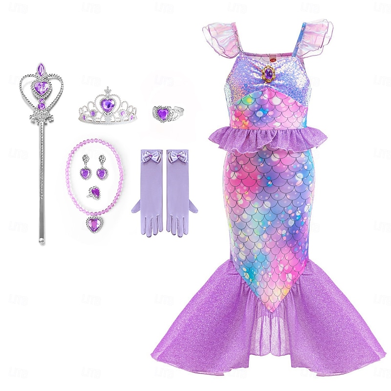 The Little Mermaid Little Mermaid Mermaid Tail Aqua Princess Dress  Halloween Dress Cosplay Costume Theme Party Costume Cosplay Movie Cosplay for Girls' Kid's Carnival Masquerade3