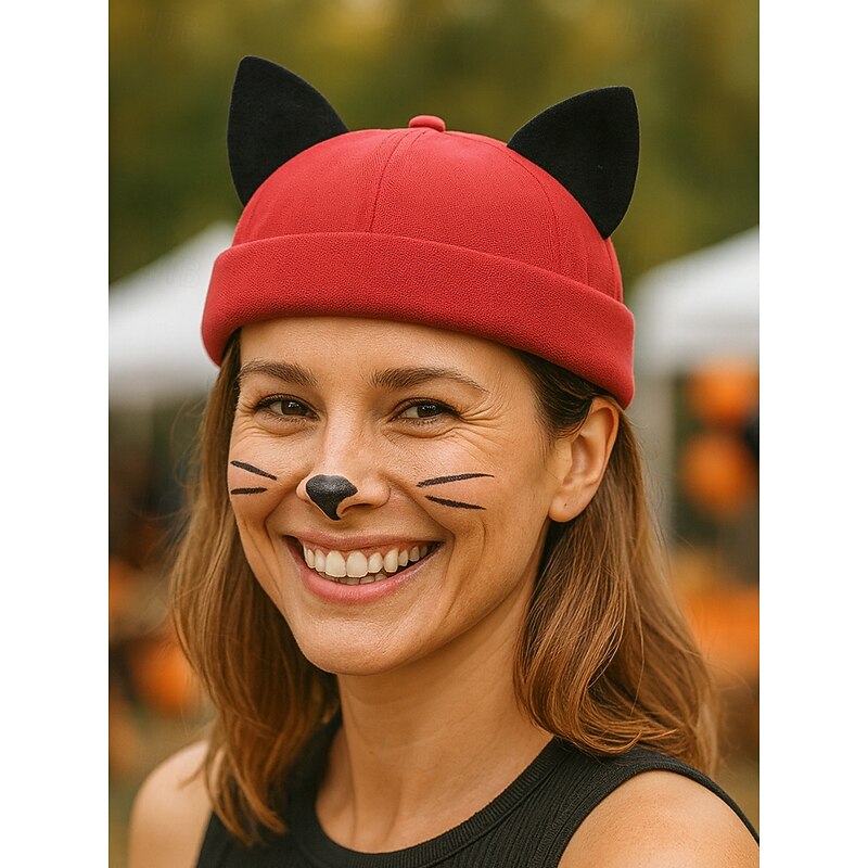Women's Halloween Cat Ear Hat – Cute Cosplay Costume Cap with Adjustable Strap, Soft Fabric Kitty Ear Design for Party, Festival and Dress Up
