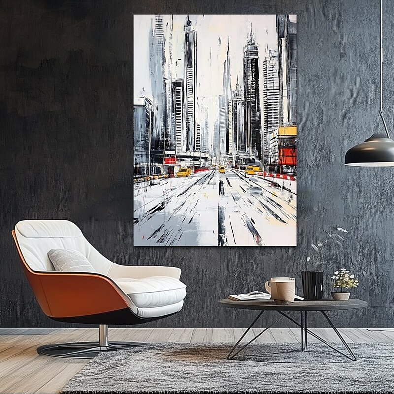 Street Scenery Handmade Art Canvas Decorative Oil Painting Urban Architecture for Living Room Decor Living Room Wall Picture No Frame