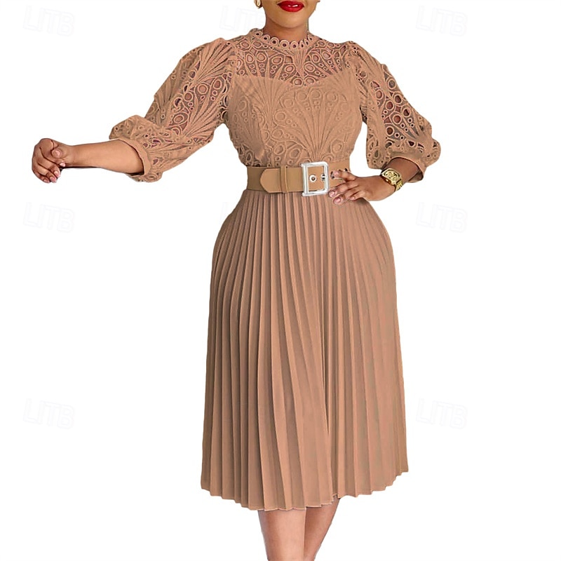 Women's Midi Dress Lace Dress Casual Dress Fashion Outdoor Party Holiday Regular Fit Plain 3/4 Length Sleeve Crew Neck Purple Green Khaki Summer3