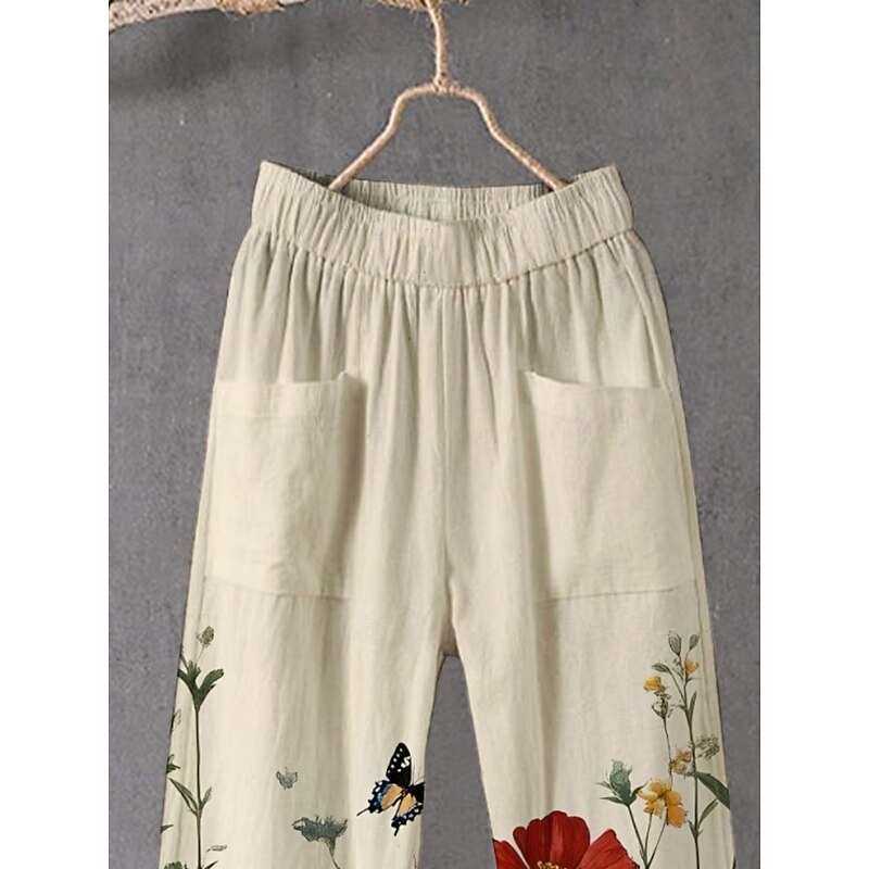 Women's Chinos Pants Trousers Streetwear Casual Full Length High Waist Floral Elastic Waist Print Breathability Comfortable Stretchy Vacation Street Daily Wear Khaki Summer Spring Fall Regular Fit3