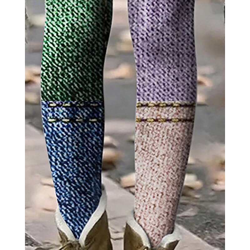 Women's Pants Trousers Leggings Cozy Leggings Streetwear Casual Full Length High Waist Color Block Elastic Waist Print Breathability Comfortable Stretchy Vacation Street Daily Wear Purple Summer3