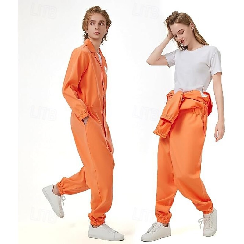 Prisoner Halloween Jumpsuit Halloween Group Couples Costumes Funny Costume Adults' Men's Women's Unisex Halloween Carnival Performance Party Easy Halloween Costumes Dress Up4