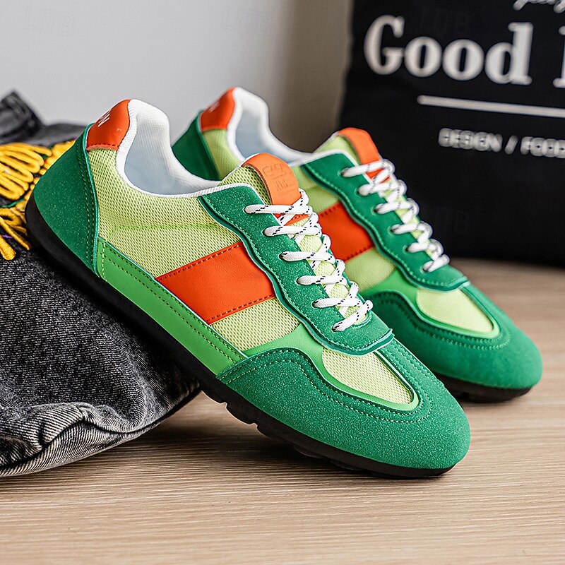 Men's Green Colorblock Retro Sneakers – Comfortable Casual Running Shoes for Sportswear, City Outfits and Weekend Outings2