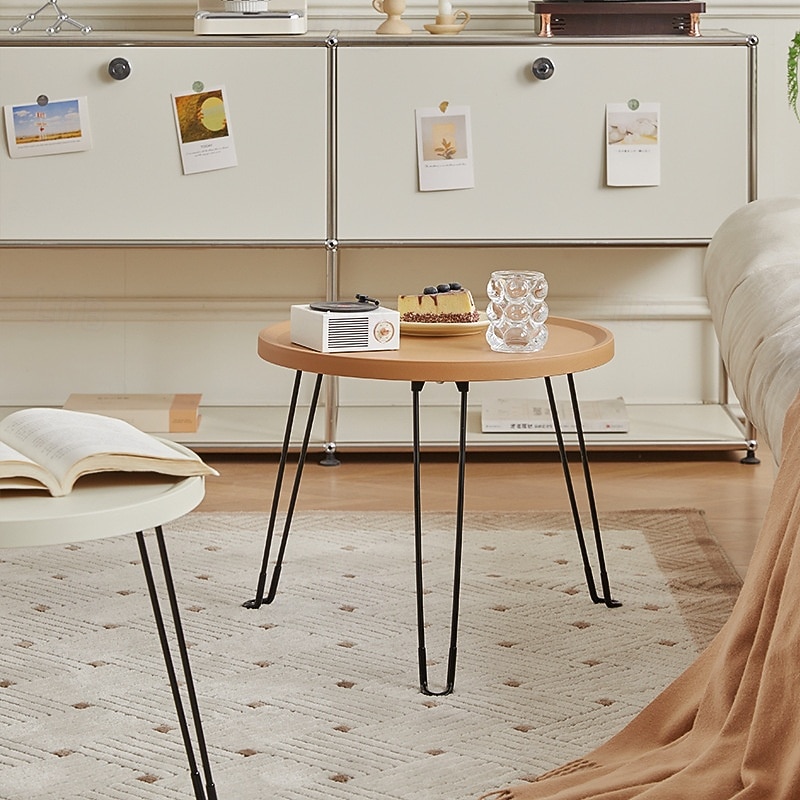 Modern Small Round Folding Coffee Table Tray Surface, 3 Legs, Suitable for Compact Spaces, Bedrooms and Living Rooms2
