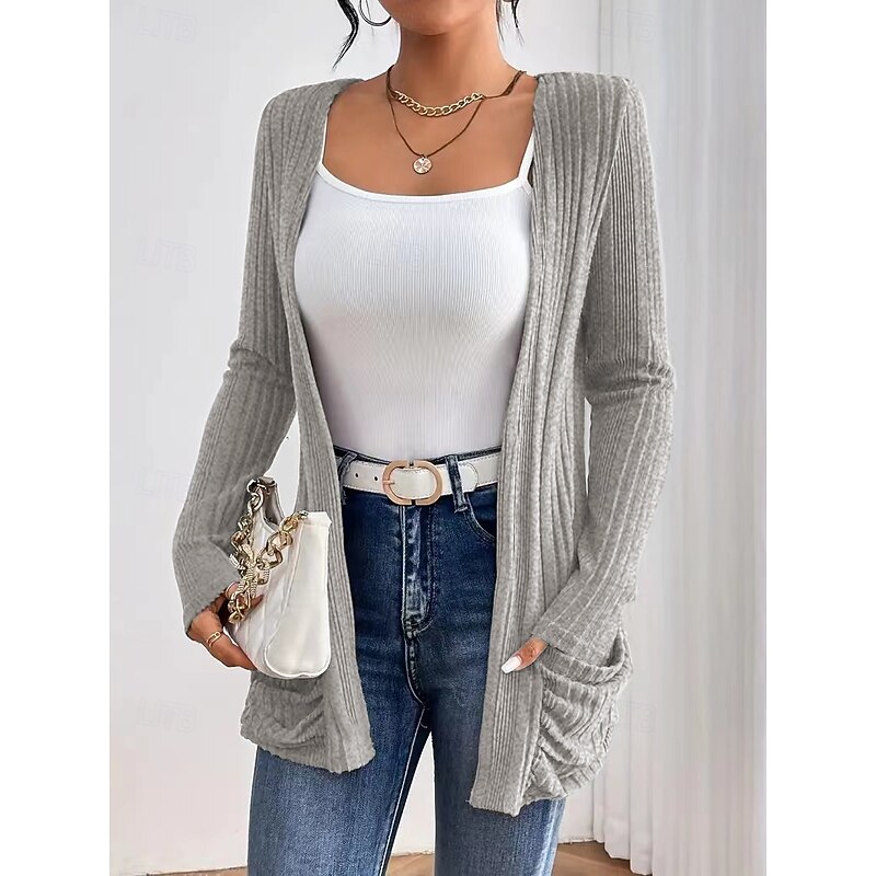 Women's Winter Coat Comfortable Stripe Open Front Elegant Vintage Simple Classic Solid Color School Outdoor Vacation Home Cardigan Regular Collarless Regular Fit Long Sleeve Outerwear claret Black4