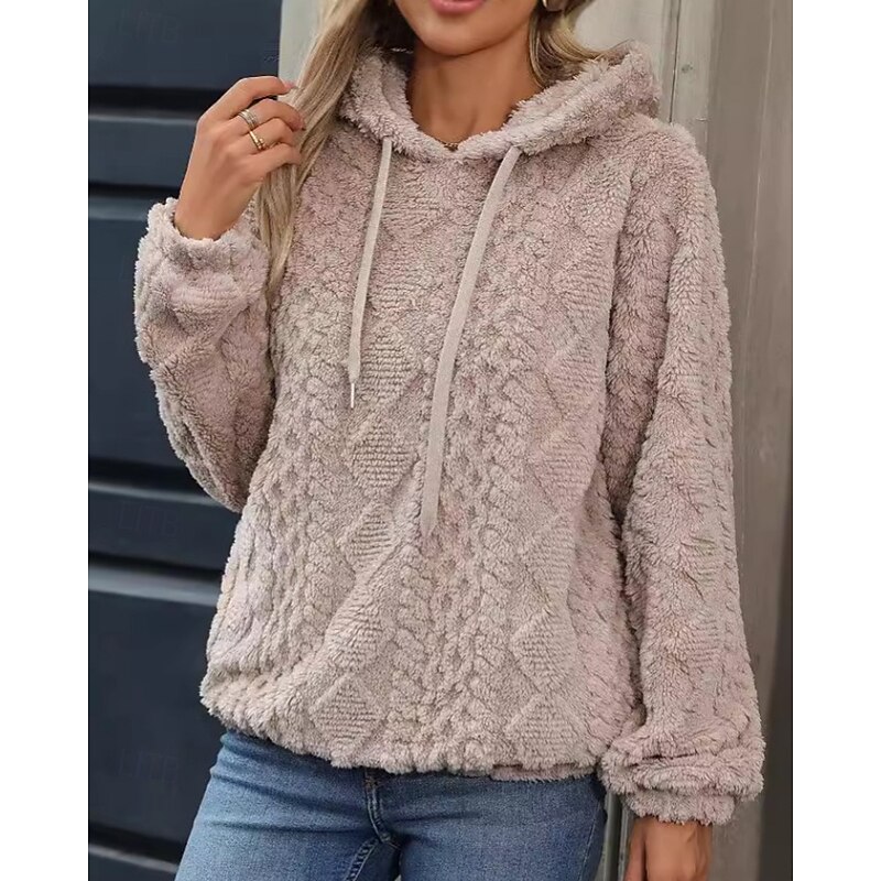 Women's Pullover Hoodie Sweatshirt Plain Streetwear Casual Long Sleeve Hooded Regular Tops Street Holiday Going out Black Pink Khaki Beige Fall Winter