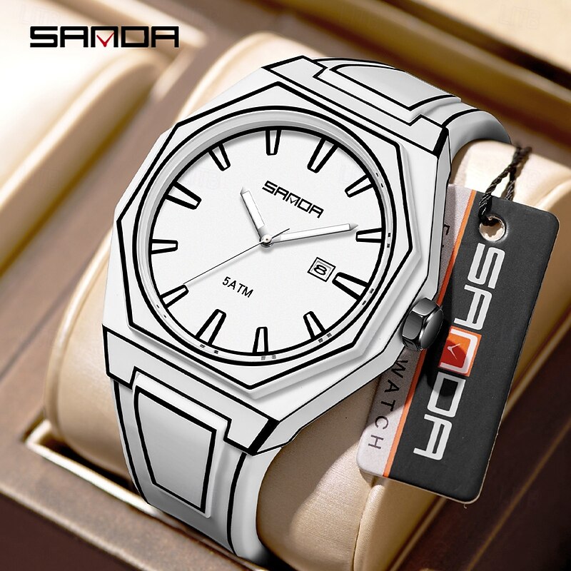 SANDA Women Men Kids Quartz Watch Luxury Large Dial Fashion Business Luminous Calendar Waterproof Silicone Watch4