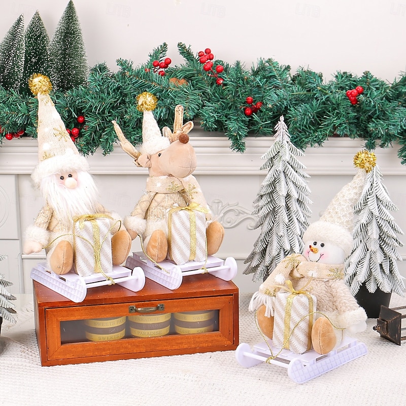 Christmas Sleigh Doll Decoration Holiday Santa Claus Reindeer Plush Window Display Festive Christmas Toy Figurine Home Party Seasonal Accessory