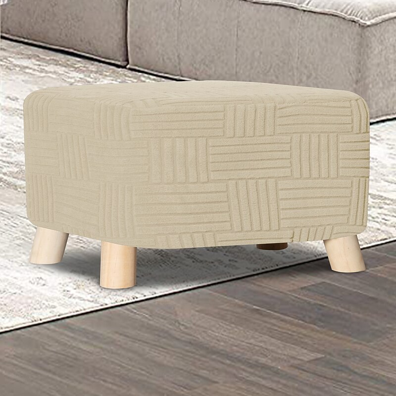 Rectangular Ottoman Cover with 5x5 Grid Design - Stretch Footstool Slipcover with Low-Profile Style for Living Room Decor