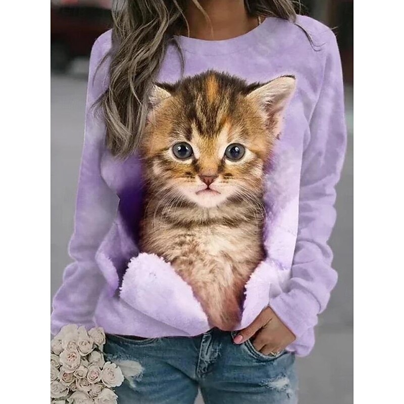 Women's Sweatshirts Graphic Animal Vintage Casual Long Sleeve Crew Neck Regular Tops Home Dailywear Casual Print Red Blue Purple Gray Summer Spring Fall4