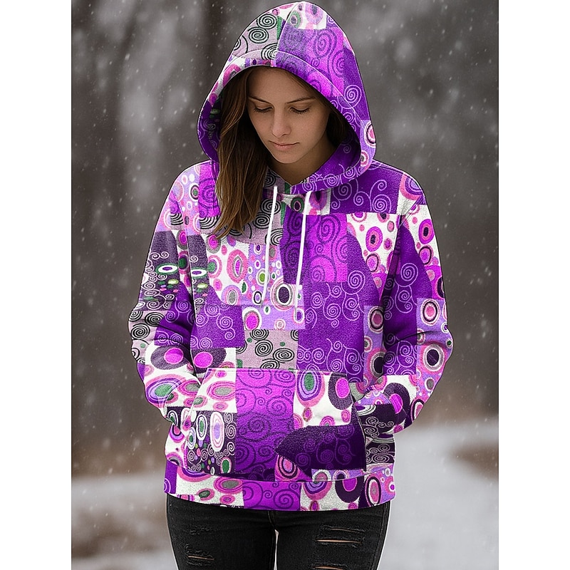 Women's Pullover Hoodie Sweatshirt Graphic Geometric Abstract Casual Long Sleeve Hooded Regular Tops Party Evening Wear Street Dailywear Patchwork Yellow Red Blue Purple Green Spring Fall Winter3