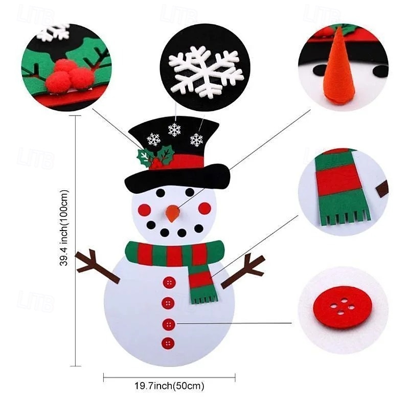 Christmas DIY Felt Snowman Set Creative 3D Holiday Decorations Kids Handmade Hanging Ornaments Felt Tree Craft Gift for Home Party Festive Seasonal Winter Decor4