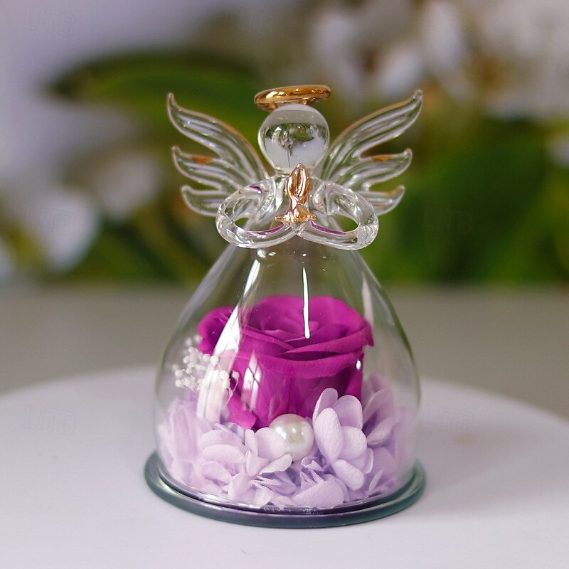 1pc, Eternal Rose Angel with 1 Rose, Never Fading Love, Gift for Her, Valentine'S Day, Birthday, Christmas, Glass Material, No Power Required, Home & Kitchen Decor, Suitable for Christmas, Halloween,2
