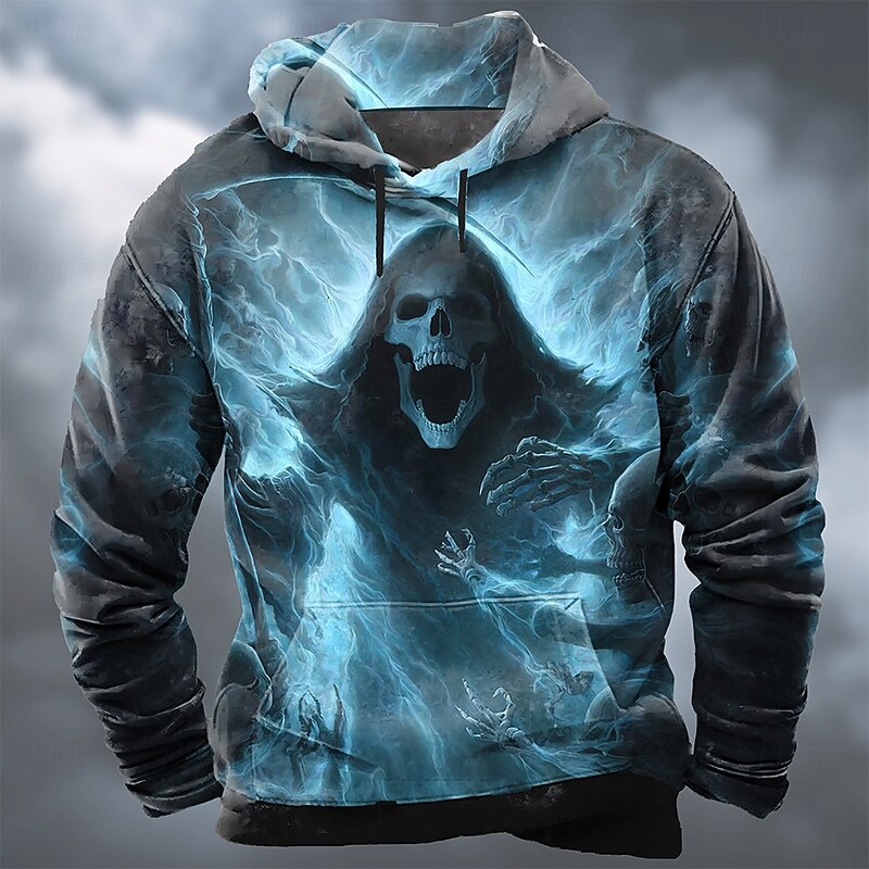 Halloween Men's Grim Reaper Reaper Hoodie Sweatshirt Punk Exaggerated Long Sleeve Crew Neck Club Streetwear Blue Purple Drawstring Fall Winter Designer