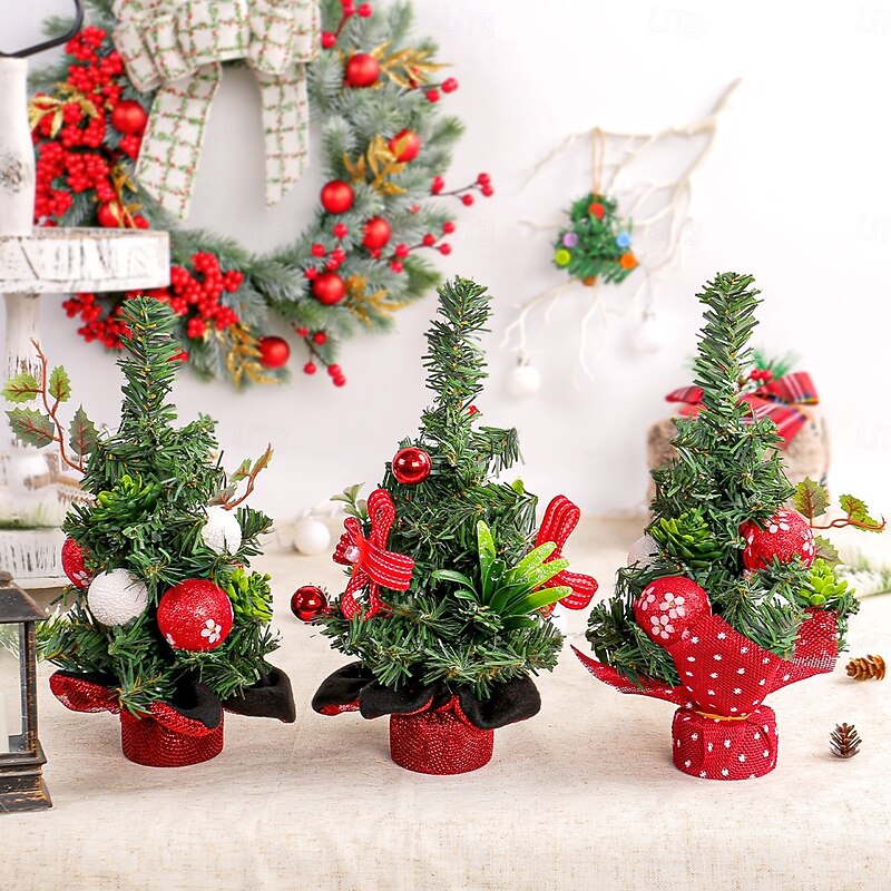 Christmas Mini Tree Tabletop Desktop Artificial Christmas Tree Xmas Decor with Pine Needle Red Berry Design for Holiday Scene Display Festive Home Party Decoration Accessory2