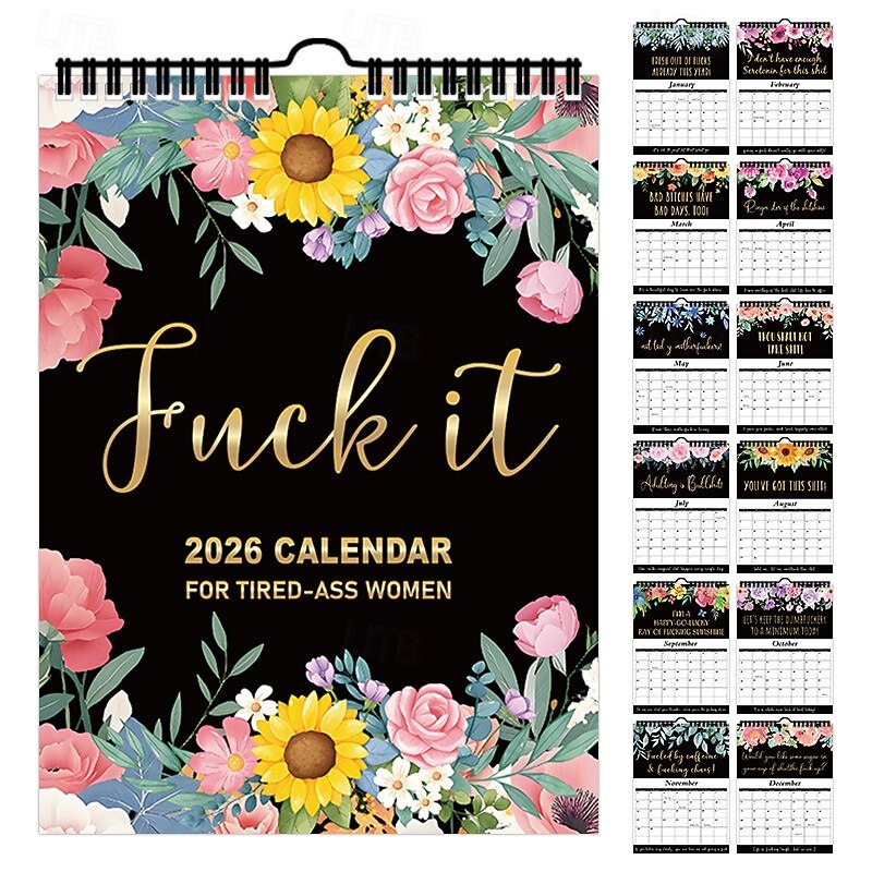 2026 Fuck It Calendar for Tired-Ass Women,Christmas Xmas New Year Gift 2026 Tired Women Calendar, Fu-ck It Wall Calendar for Tired, Handmade Home Office Hanging Calendar