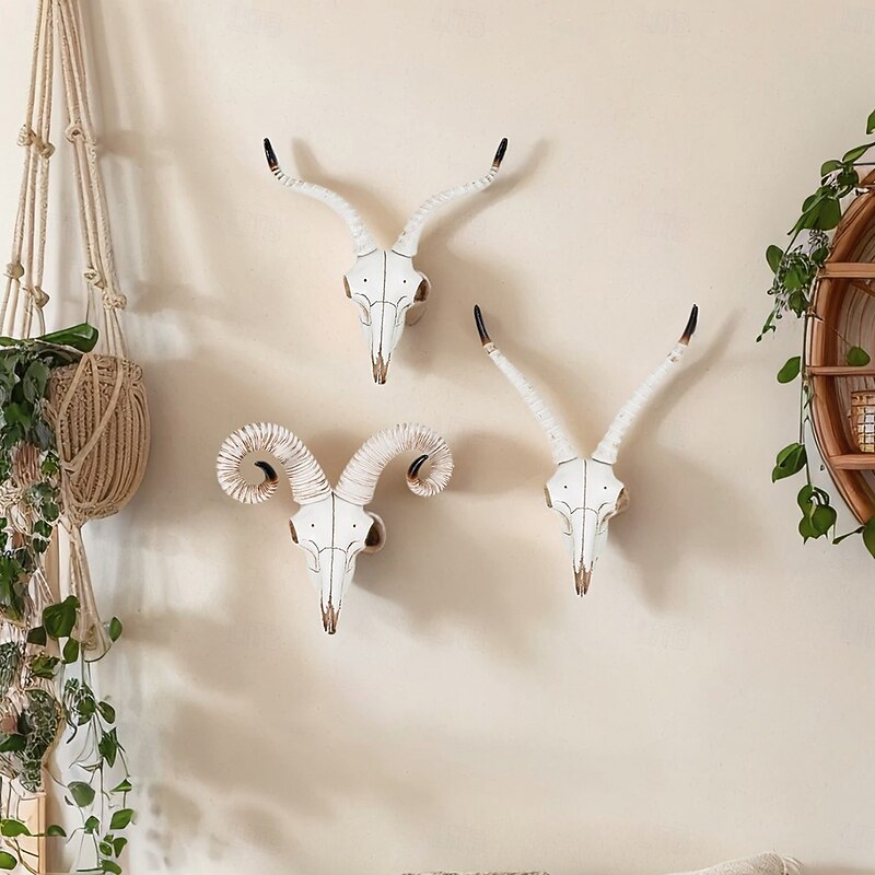 Nordic Viking Animal Skull Wall Decor, Realistic Resin Ram Head Ornament for Home, Bar, Restaurant, Party and Photography Decoration