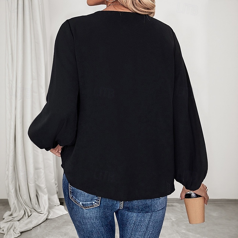 Women's Shirt Leopard Elegant Vintage Daily Long Sleeve Lantern Sleeve V Neck Regular Tops Work Daily Holiday Patchwork Black Spring Fall2