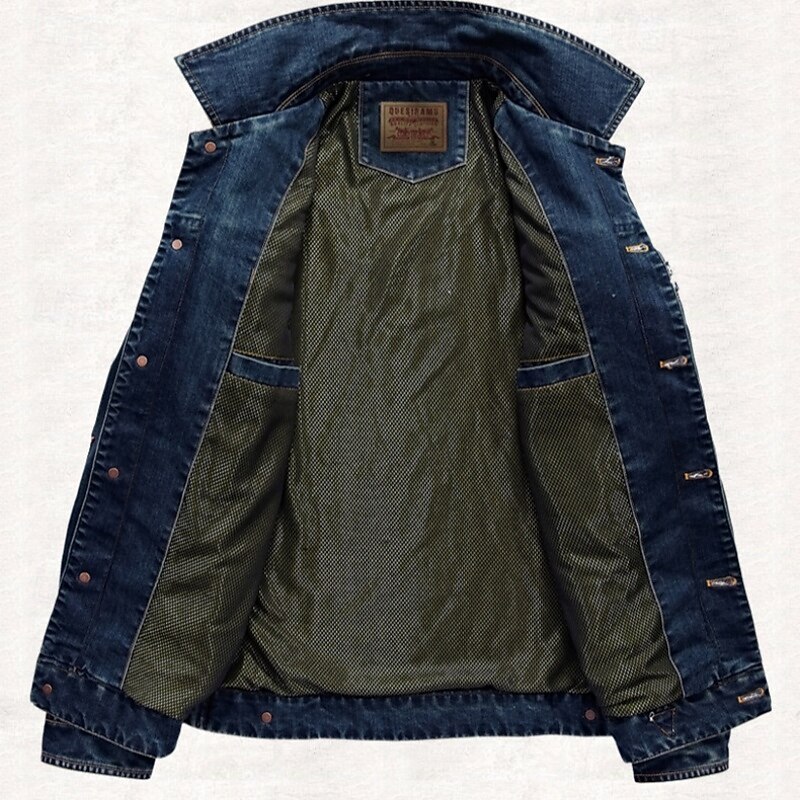 Men's Denim Jacket Casual Casual Daily Windbreaker Patchwork Pocket Spring &  Fall Solid Color Vintage Fashion Short Blue Dark Blue Jacket2