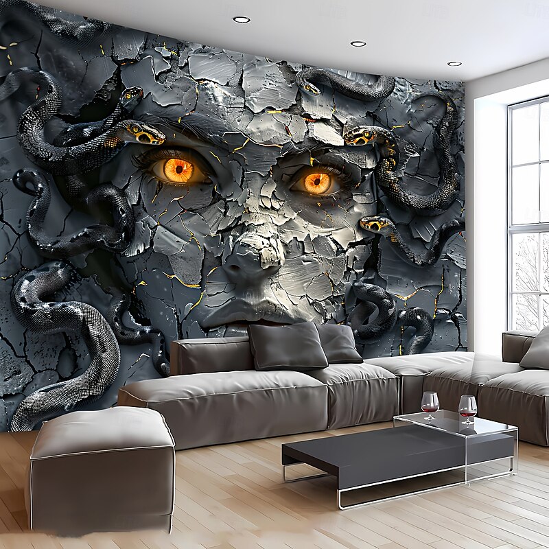 Halloween Gothic Angel Wall Tapestry – 3D Black Sculpture of Fallen Winged Woman, Dark Fantasy Horror Wall Hanging for Haunted House Living Room Bedroom Decor3