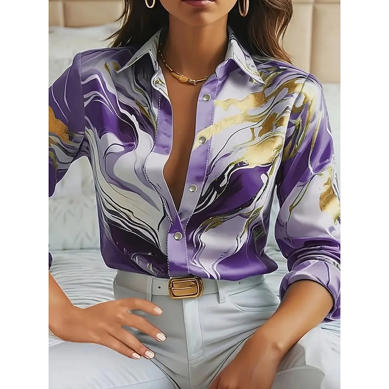 Women's Shirt Work Shirt Graphic Abstract Elegant Stylish Casual Long Sleeve Shirt Collar Regular Tops Work Party Evening Wear Daily Glitter Pink Blue Purple Fuchsia Orange Summer Fall Spring, Fall3