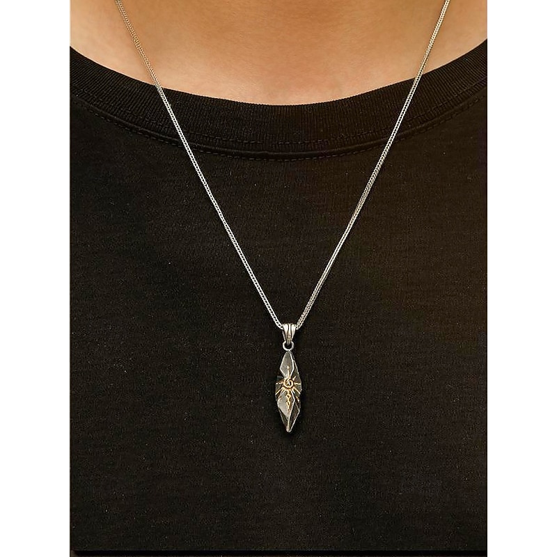 Men's Vintage Sun Totem Pendant Necklace – Oxidized Metal Chain with Tribal Engraving, Gothic Jewelry for Daily Wear and Festivals4