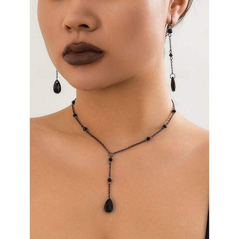 Women's Halloween Gothic Jewelry Set – Black Crystal Drop Necklace and Earrings for Party, Cosplay and Nightlife3